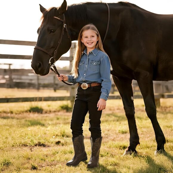 Kids Brown    Cowboy Boots Pointed Toe Mid Calf Western Youth Horse Riding - Picture 2 of 7
